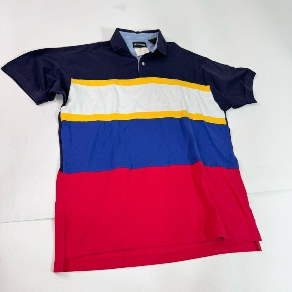 Pierre Cardin Polo Shirt Men XL Blue White Red Cotton Colorblock Short Sleeve ne